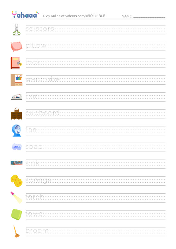 House & Home vocabulary PDF write between the lines worksheet