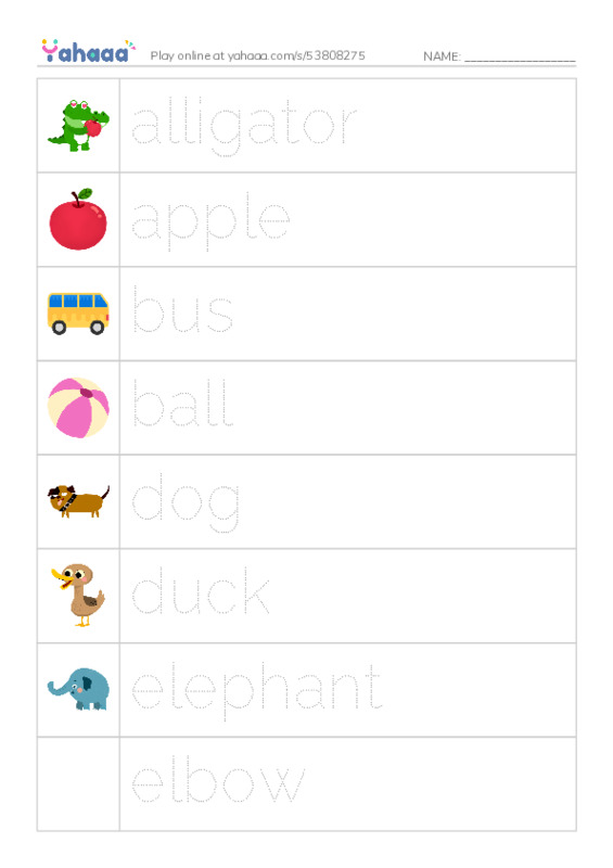 ABCDE words PDF one column image words
