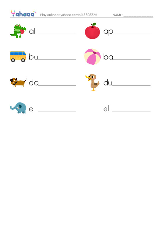 ABCDE words PDF worksheet writing row