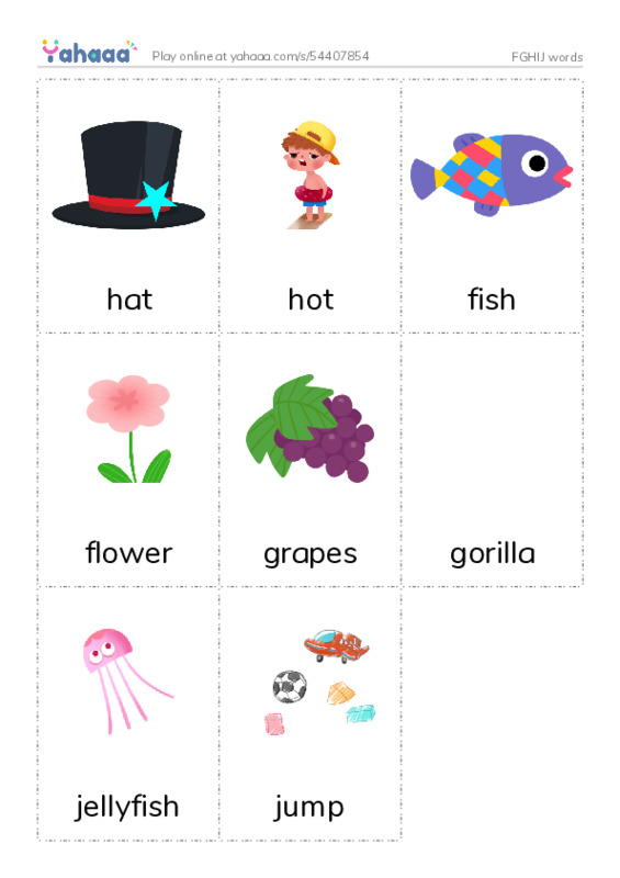 FGHIJ words PDF flaschards with images