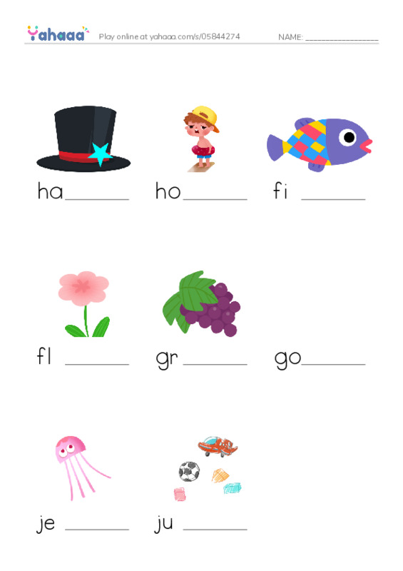 FGHIJ words PDF worksheet to fill in words gaps