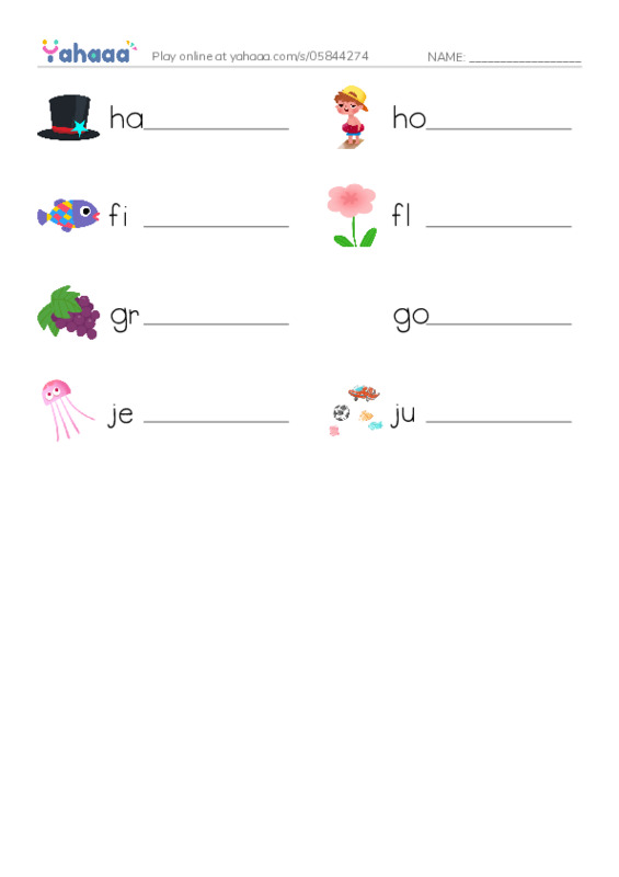 FGHIJ words PDF worksheet writing row