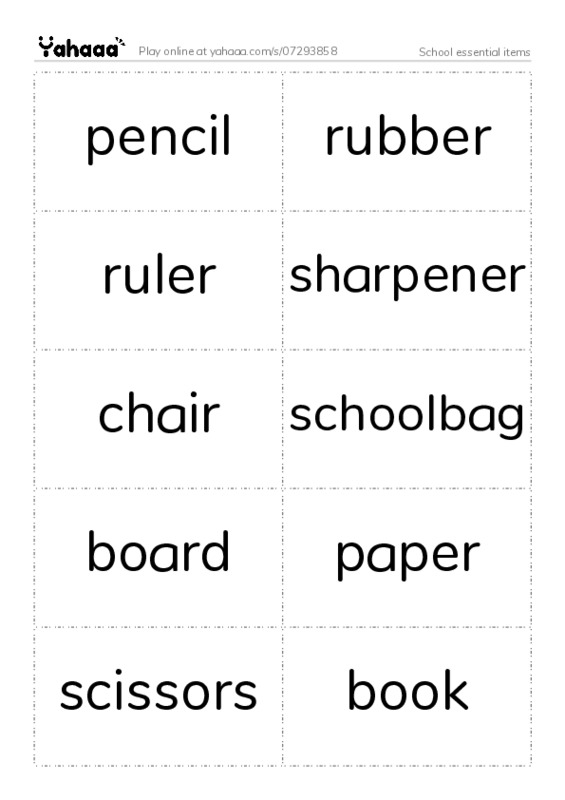School essential items PDF two columns flashcards