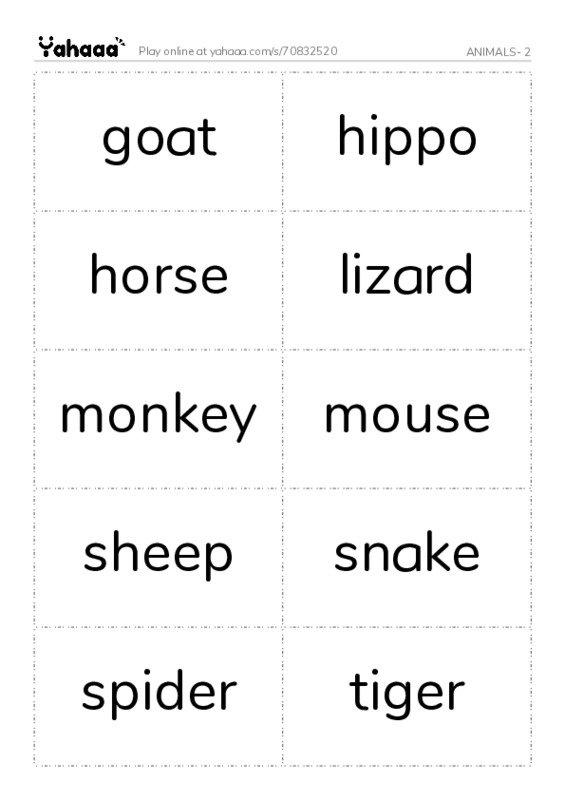 ANIMALS- 2 PDF two columns flashcards