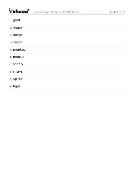 ANIMALS- 2 PDF words glossary