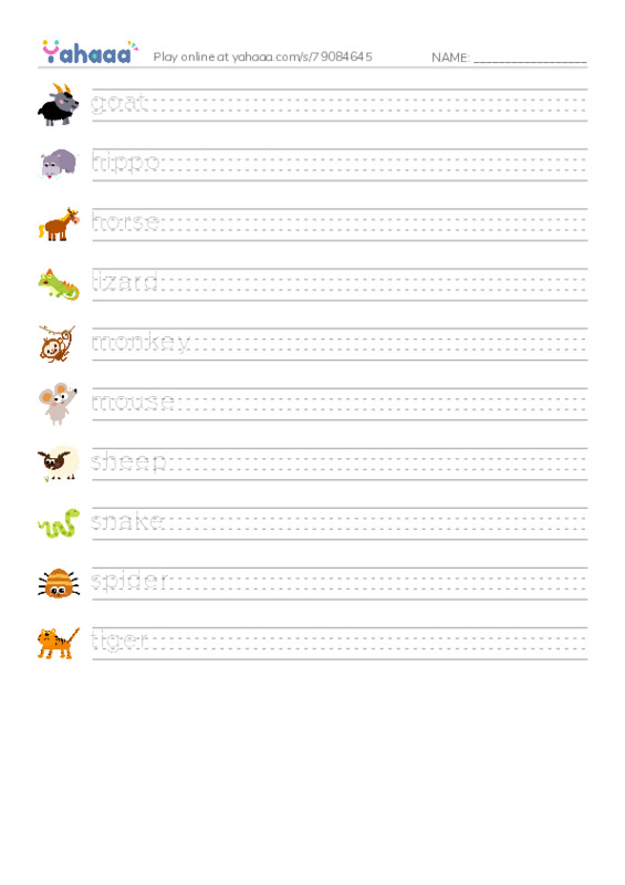 ANIMALS- 2 PDF write between the lines worksheet