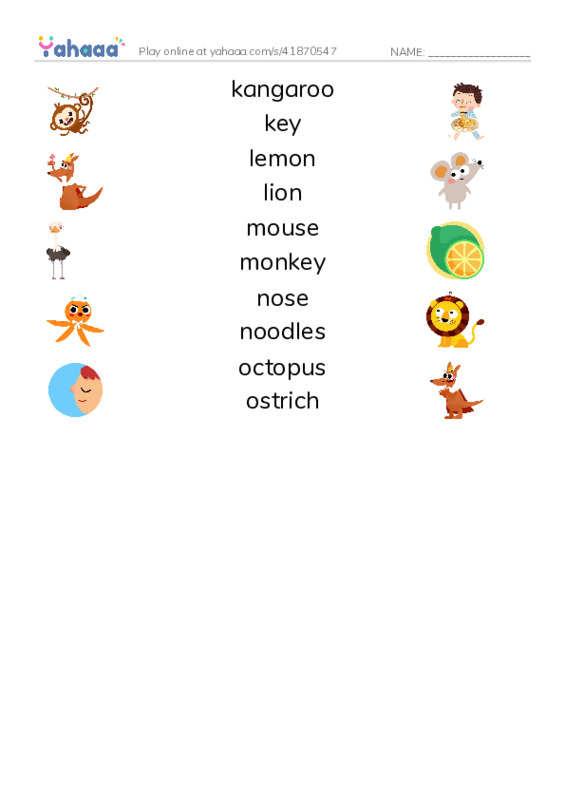 KLMNO words  PDF three columns match words