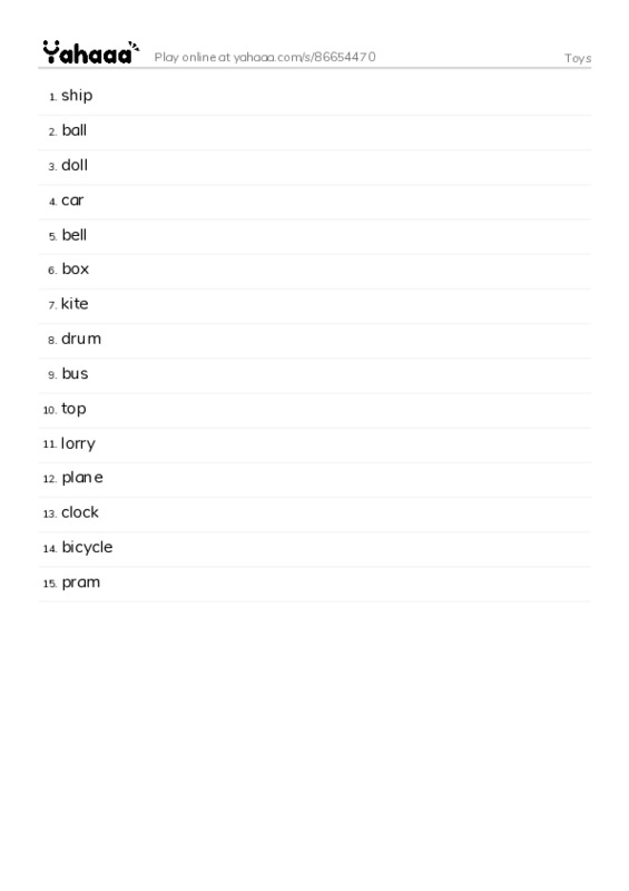 Toys PDF words glossary