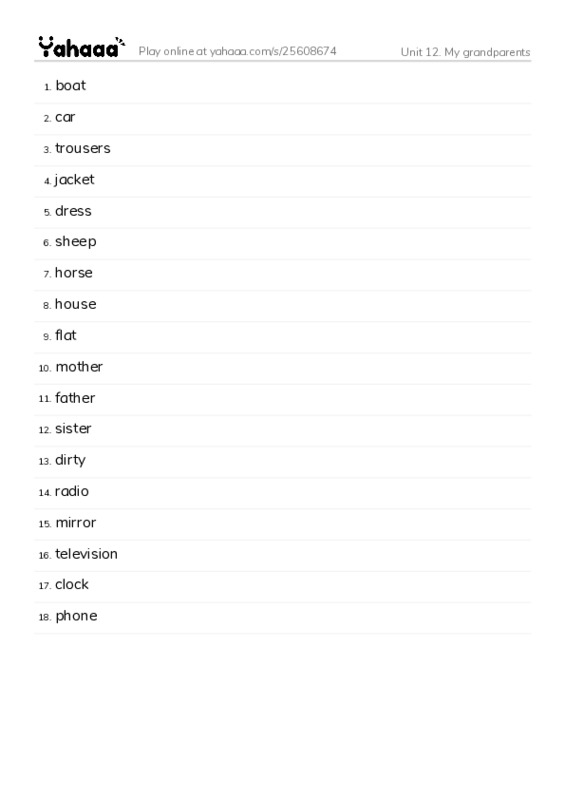 Unit 12. My grandparents PDF words glossary