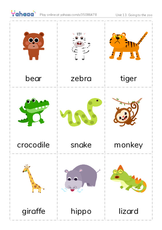 Unit 13. Going to the zoo PDF flaschards with images