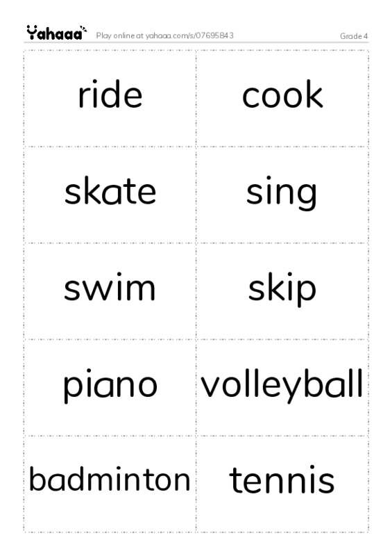 Verbs grade 3 PDF two columns flashcards