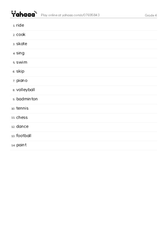 Verbs grade 3 PDF words glossary