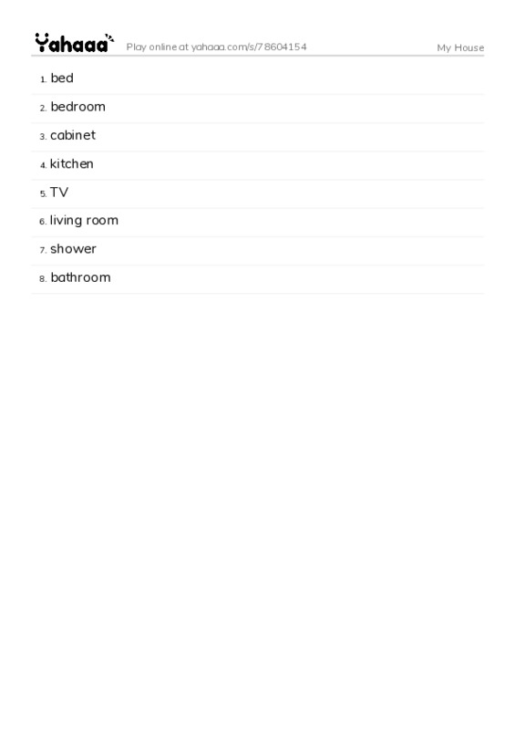 My House PDF words glossary