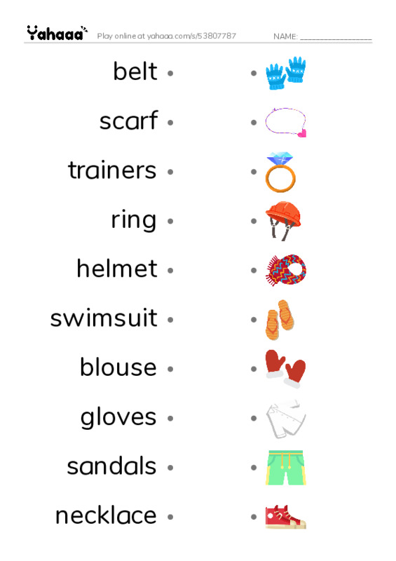 CLOTHES 3 PDF link match words worksheet