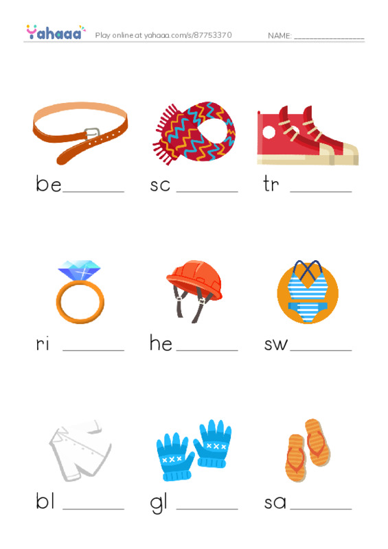 CLOTHES 3 PDF worksheet to fill in words gaps
