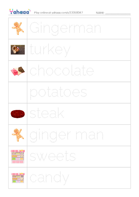 Xmas Foods vocabulary PDF one column image words