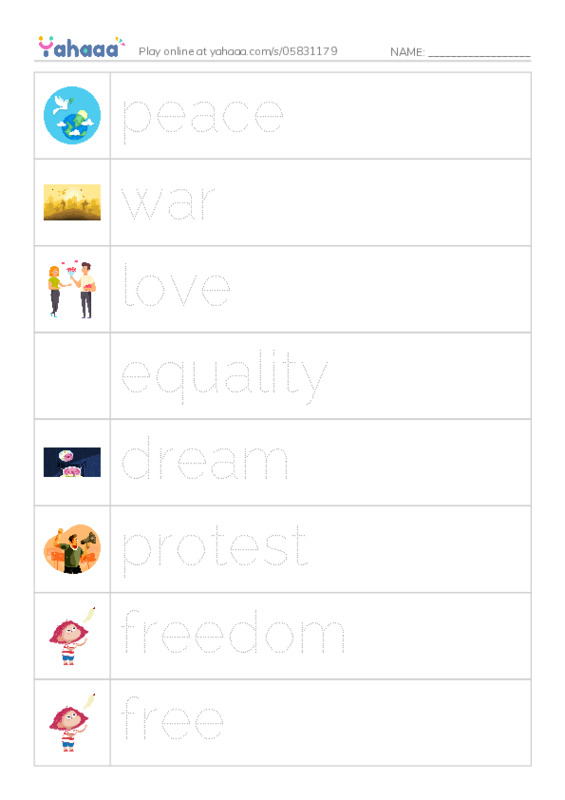 Martin Luther King vocabulary PDF one column image words