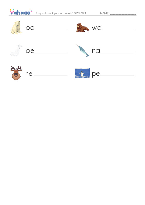 Polar animals  PDF worksheet writing row