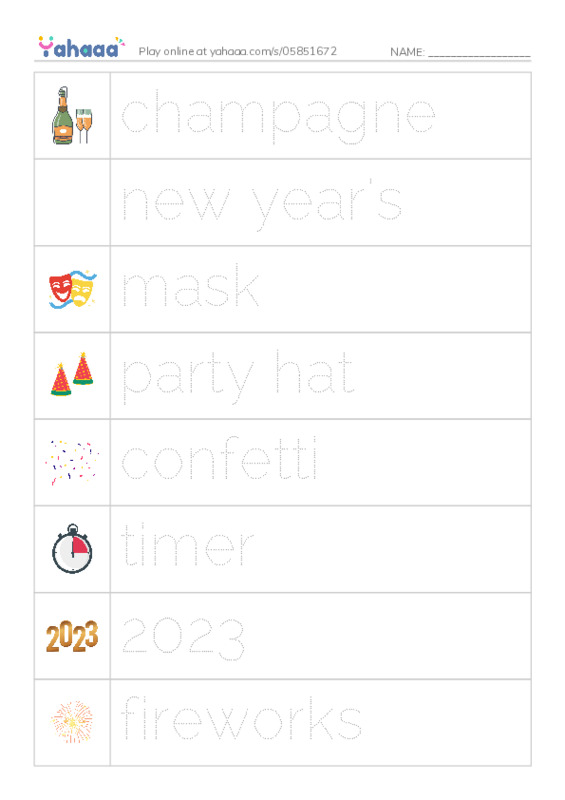 New Year's vocabulary! PDF one column image words