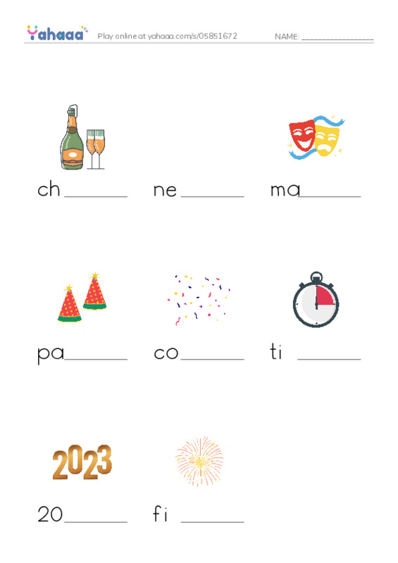 New Year's vocabulary! PDF worksheet to fill in words gaps