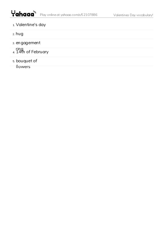 Valentines Day vocabulary! PDF words glossary