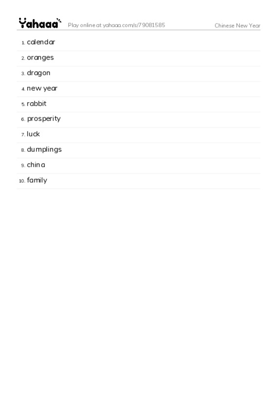 Chinese New Year PDF words glossary